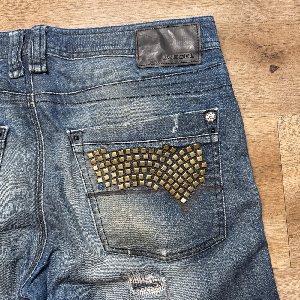 Diesel Timmen Jeans Men 33x30 Blue Straight Leg Stretch Studs Italy Design 008LK - Picture 5 of 16